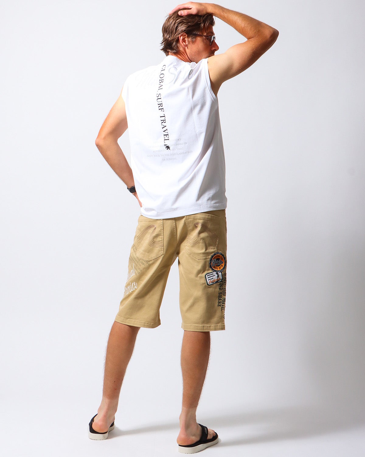 ベージュ：183cm/70kg(Lサイズ着用)
