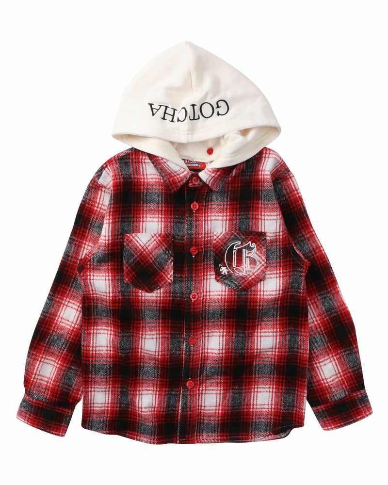 KIDS フード付き 叩きつけ チェックシャツ