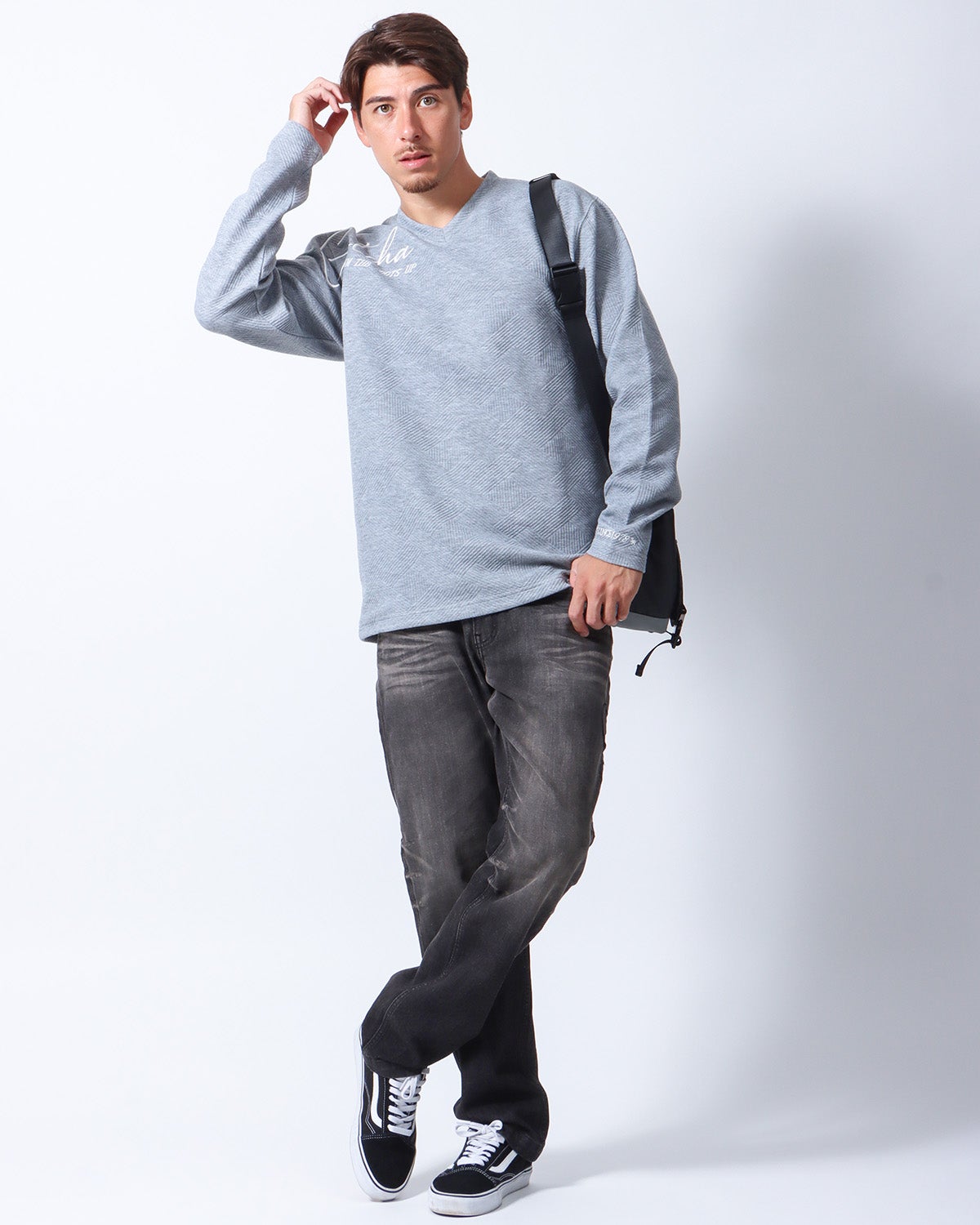 杢グレー：180cm/70kg(Lサイズ着用)