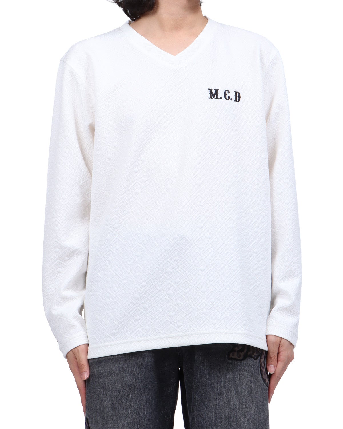 MCD] ダイヤ 膨れ ジャカード Vネック ロンT | PEET ONLINE STORE