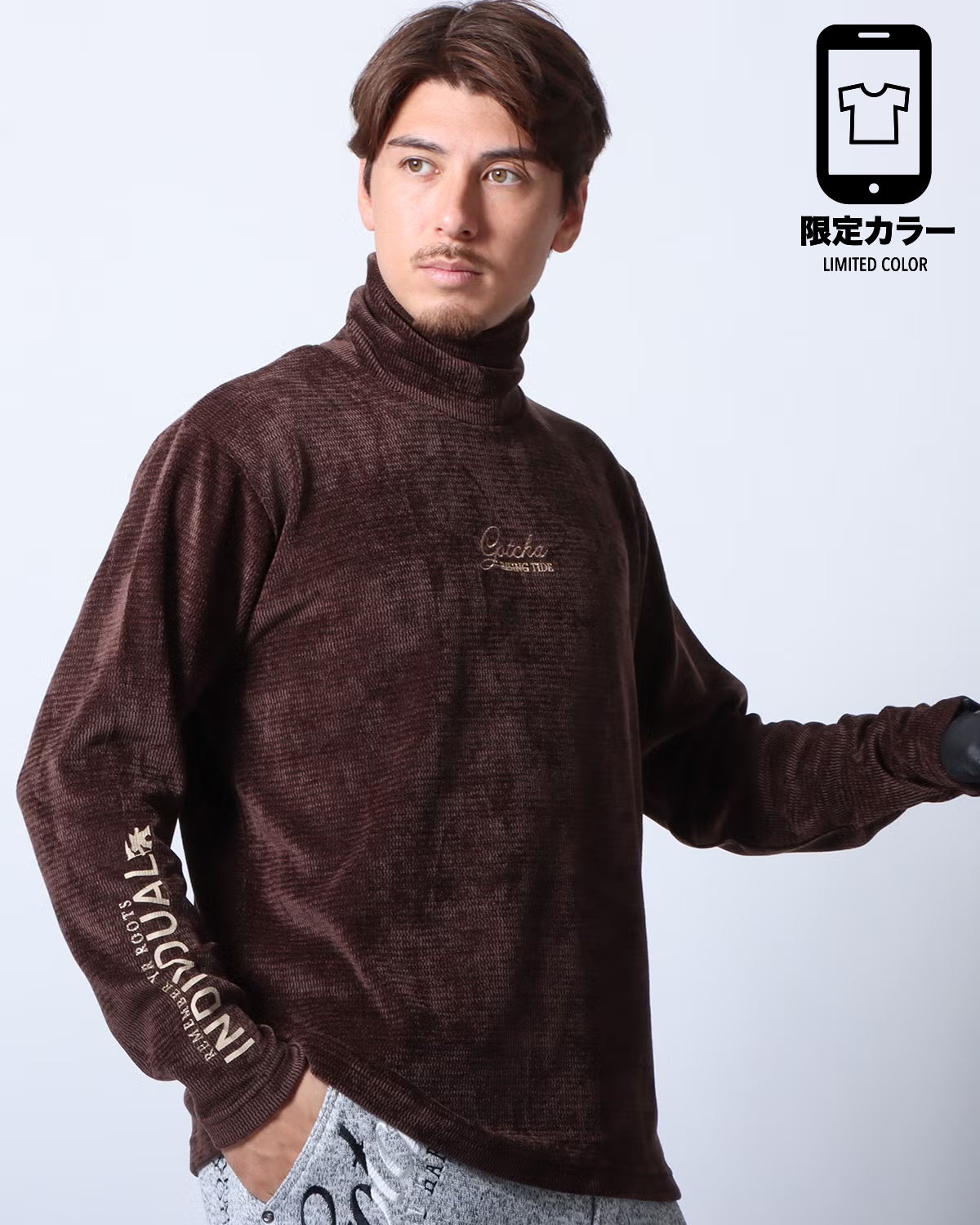 ブラウン：180cm/70kg(Lサイズ着用)