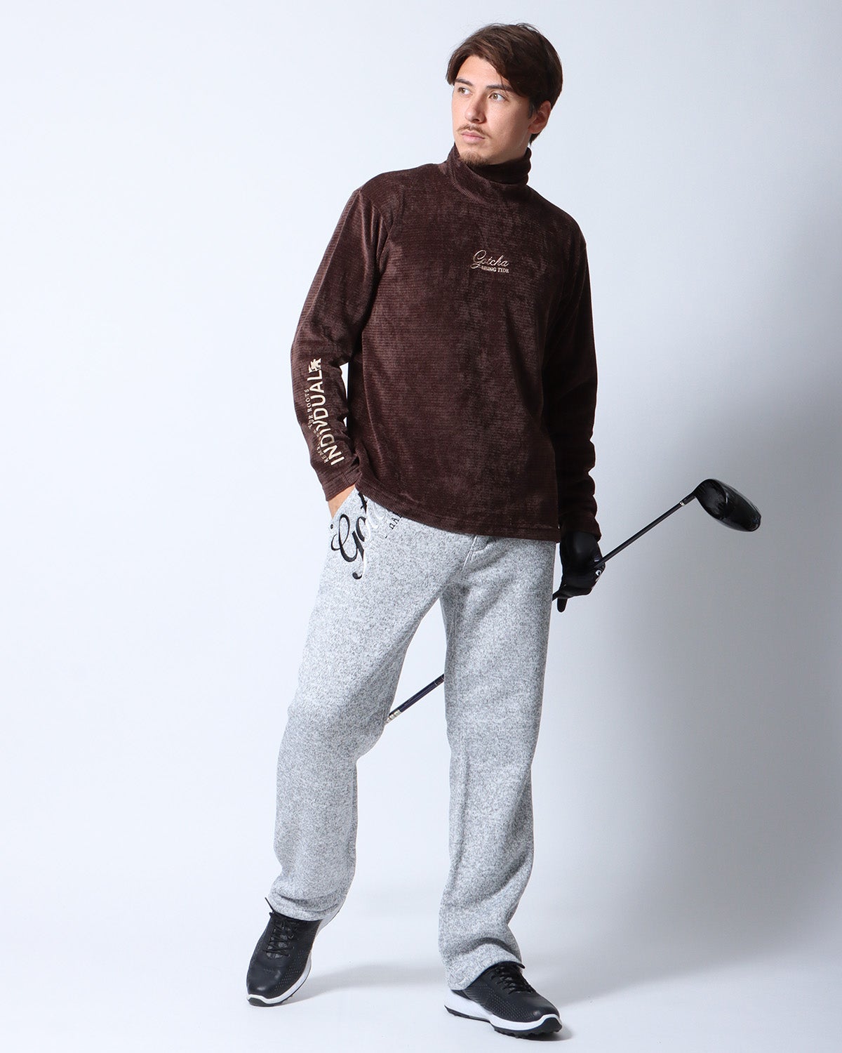 ブラウン：180cm/70kg(Lサイズ着用)