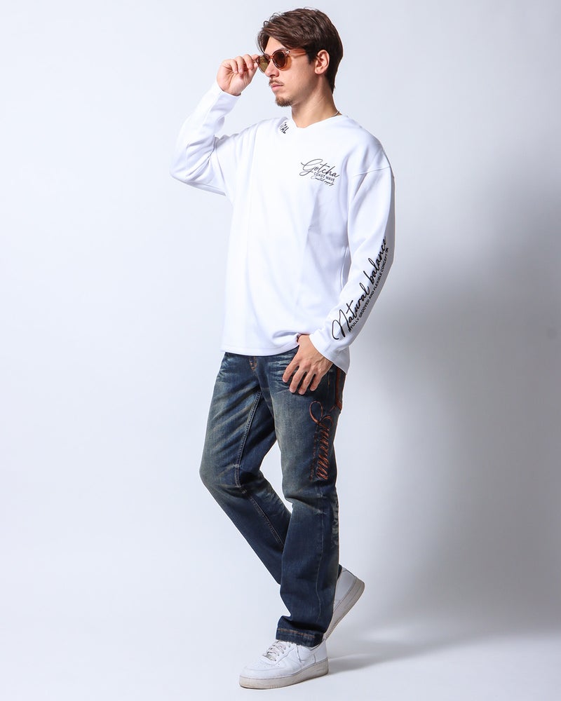 ホワイト:180cm/70kg(Lサイズ着用)