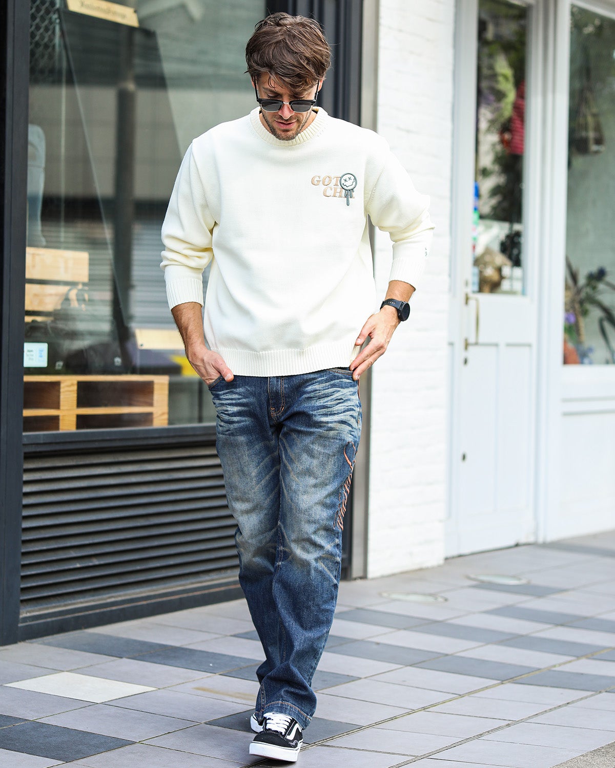オフホワイト：183cm/70kg(Lサイズ着用)