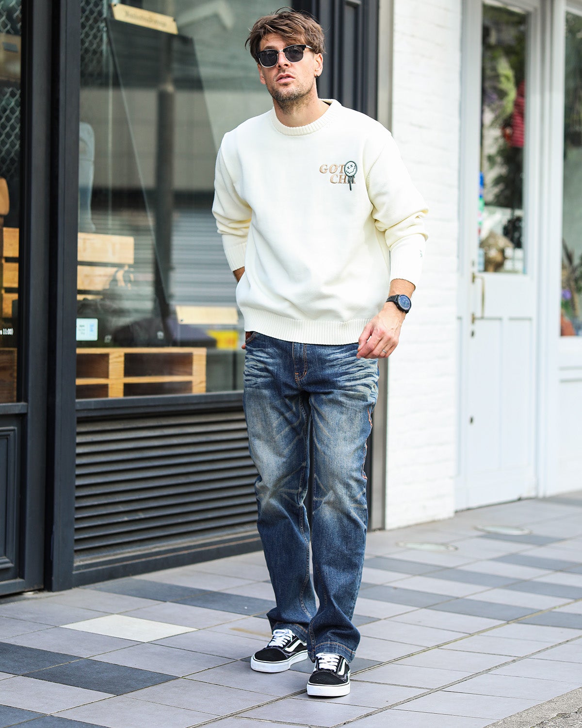 オフホワイト：183cm/70kg(Lサイズ着用)